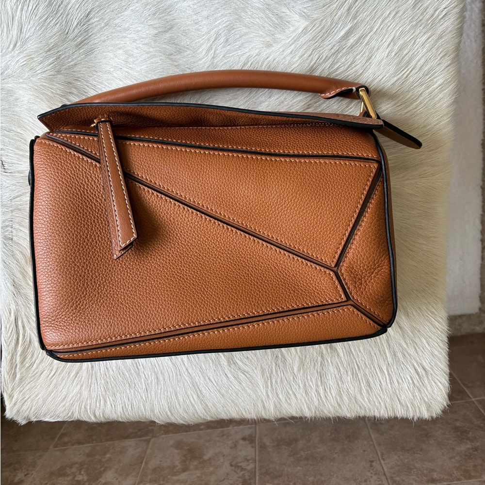 Brown Crossbody Bag with Geometric Design